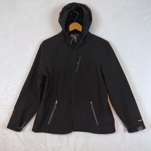 Free Country Black Softshell Hooded Jacket‎ Women's XL Faux Fur Lined Zip Front